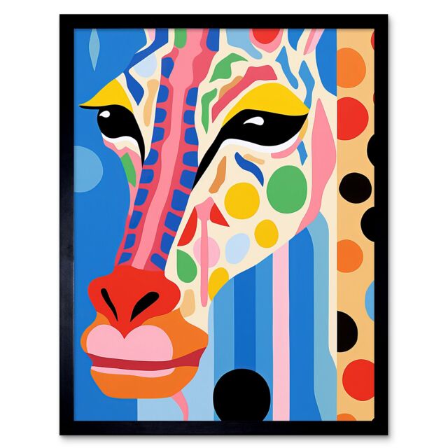 "Artery8 Wall Art Print I Woke Up Like This Giraffe Henri Matisse Style Artwork Vibrant Abstract Portrait Art Framed in Black - Size: W12"" x H16""" - image 1