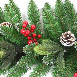 Shatchi 2m Lit Christmas Tree Garland Green Pre Berries & Pine Cones Frosted Tips Home Door Mantel Fireplace Xmas Light Up