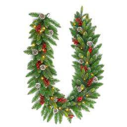 Shatchi 2m Lit Christmas Tree Garland Green Pre Berries & Pine Cones Frosted Tips Home Door Mantel Fireplace Xmas Light Up - thumbnail 2
