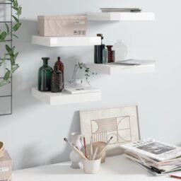 Berkfield Home Floating Wall Shelves 4 pcs High Gloss White 23x23.5x3.8 cm MDF - thumbnail 1
