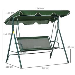 Nordara Green 3-Seater Outdoor Porch Swing Chair With Adjustable Canopy - Size: 100 cm x 15 cm - thumbnail 2