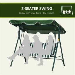 Nordara Green 3-Seater Outdoor Porch Swing Chair With Adjustable Canopy - Size: 100 cm x 15 cm - thumbnail 3
