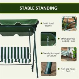 Nordara Green 3-Seater Outdoor Porch Swing Chair With Adjustable Canopy - Size: 100 cm x 15 cm - thumbnail 6