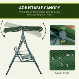 Nordara Green 3-Seater Outdoor Porch Swing Chair With Adjustable Canopy - Size: 100 cm x 15 cm - thumbnail 5