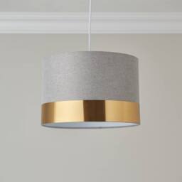 First Choice Lighting Amara - Grey 30cm Easy Fit Pendant Shade with Gold Band - thumbnail 5