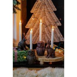Lemon Pavilion Furniture and Decor Cast Aluminium Owl Candle Holder - L8.5 x W7.5 x H14.5 cm in Brown - thumbnail 3