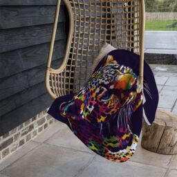 Benjamin Tate Design leopard face with pop art style Designer Blanket in Natural - Size: 120 cm x 150 cm - thumbnail 3