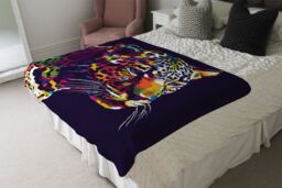 Benjamin Tate Design leopard face with pop art style Designer Blanket in Natural - Size: 120 cm x 150 cm - thumbnail 4
