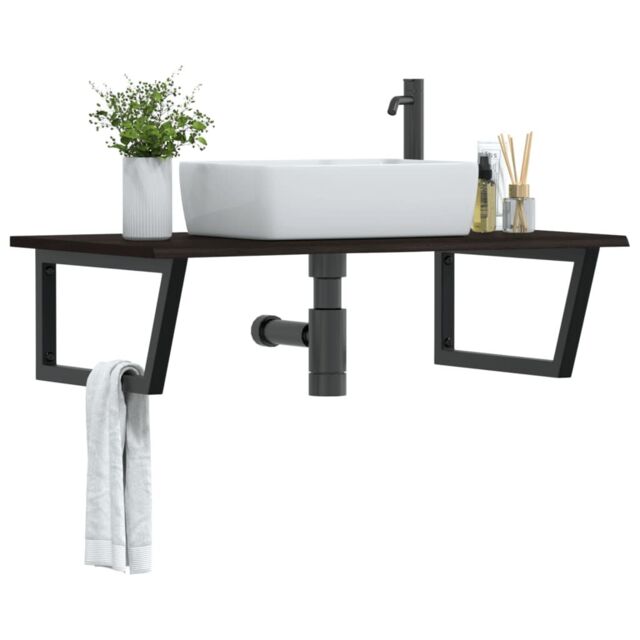 Berkfield Home Basin Shelf Wall Mounted Steel & Solid Wood Oak in Brown - image 1