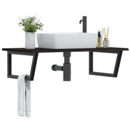 Berkfield Home Basin Shelf Wall Mounted Steel & Solid Wood Oak in Brown