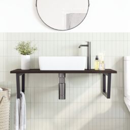 Berkfield Home Basin Shelf Wall Mounted Steel & Solid Wood Oak in Brown - thumbnail 3