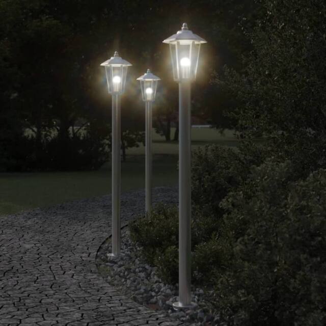Berkfield Home Outdoor Floor Lamps 3pcs Silver 120 cm Stainless Steel - image 1