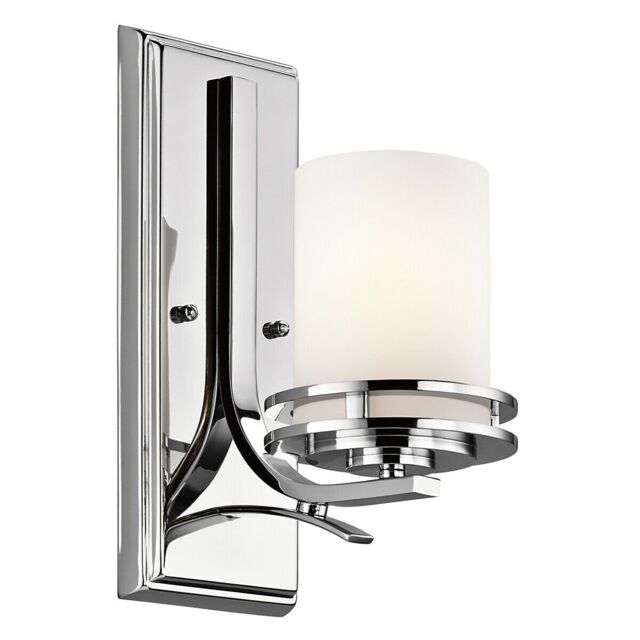 Loops IP44 Wall Light Satin Edged Cased Opal Glass Curved Polished Chrome LED G9 3.5W in Clear
