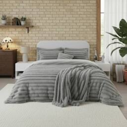 Snug City Luxury Teddy Cord Design Bedding Set Ultra Soft Cozy Stylish Comfort in Silver - Size: Double - thumbnail 1