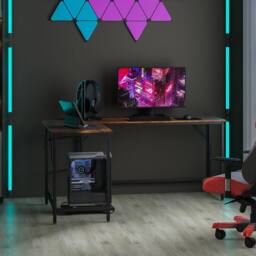 Costway L-Shaped Home Office Desk Computer Corner Desk Gaming Table with CPU Stand in Brown - thumbnail 5