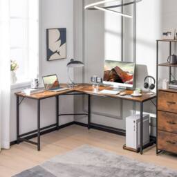 Costway L-Shaped Home Office Desk Computer Corner Desk Gaming Table with CPU Stand in Brown - thumbnail 3