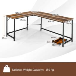 Costway L-Shaped Home Office Desk Computer Corner Desk Gaming Table with CPU Stand in Brown - thumbnail 2