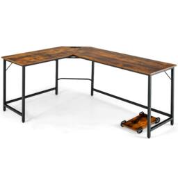 Costway L-Shaped Home Office Desk Computer Corner Desk Gaming Table with CPU Stand in Brown - thumbnail 4