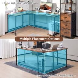Costway L-Shaped Home Office Desk Computer Corner Desk Gaming Table with CPU Stand in Brown - thumbnail 6