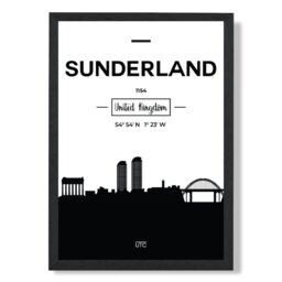 ARTZE Sunderland Black & White City Skyline Framed Print SIZE: A2 with Black Frame - Size: A4 - thumbnail 1