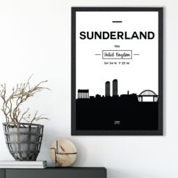 ARTZE Sunderland Black & White City Skyline Framed Print SIZE: A2 with Black Frame - Size: A4 - thumbnail 2