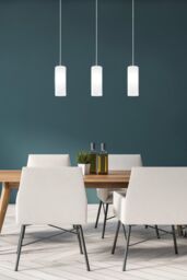 Eglo Troy 3 White Satin Glass Pendant Light in Silver - thumbnail 2