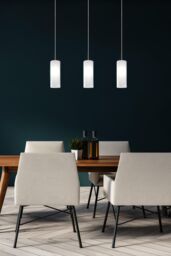 Eglo Troy 3 White Satin Glass Pendant Light in Silver