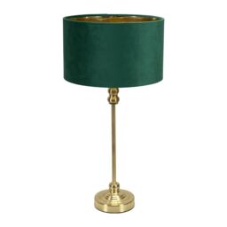 ValueLights Maggie Gold Candlestick Table Lamp with Velvet Drum with Gold Inner Shade & Bulb in Bottle Green - thumbnail 2