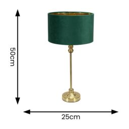 ValueLights Maggie Gold Candlestick Table Lamp with Velvet Drum with Gold Inner Shade & Bulb in Bottle Green - thumbnail 4