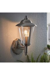 Netlighting Klien 1 Light Outdoor Wall Lantern Polished Stainless Steel Clear Polycarbonate IP44 E27 in Grey - thumbnail 2