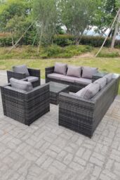 Fimous Dark Mixed Grey Outdoor Rattan Garden Furniture Set Corner Sofa 2 Tables With 2 Chairs in Dark Grey - thumbnail 2