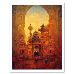 "Artery8 Wall Art Print Visions Of Petra Arabic Cityscape Oil Art Framed in White - Size: W12"" x H16""" - thumbnail 1