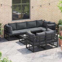 Berkfield Home Garden Sofa Set with Cushion with Pillow 7 pcs Black Aluminium - thumbnail 4