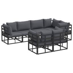 Berkfield Home Garden Sofa Set with Cushion with Pillow 7 pcs Black Aluminium - thumbnail 3