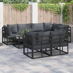 Berkfield Home Garden Sofa Set with Cushion with Pillow 7 pcs Black Aluminium - thumbnail 2