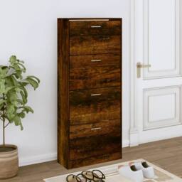 Berkfield Home Shoe Cabinet Smoked Oak 63x24x147 cm Engineered Wood in Brown - Size: 63 x 24 x 147 cm - thumbnail 2