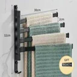 Havendro Bathroom Hand Towel Rack 4-Bar Folding Bath Wall Mount in Black - thumbnail 2