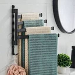 Havendro Bathroom Hand Towel Rack 4-Bar Folding Bath Wall Mount in Black - thumbnail 1