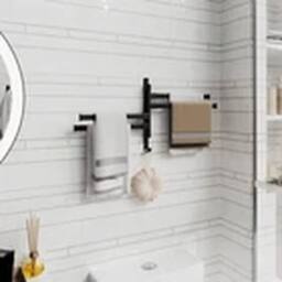 Havendro Bathroom Hand Towel Rack 4-Bar Folding Bath Wall Mount in Black - thumbnail 3
