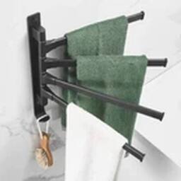 Havendro Bathroom Hand Towel Rack 4-Bar Folding Bath Wall Mount in Black - thumbnail 5