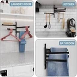 Havendro Bathroom Hand Towel Rack 4-Bar Folding Bath Wall Mount in Black - thumbnail 4