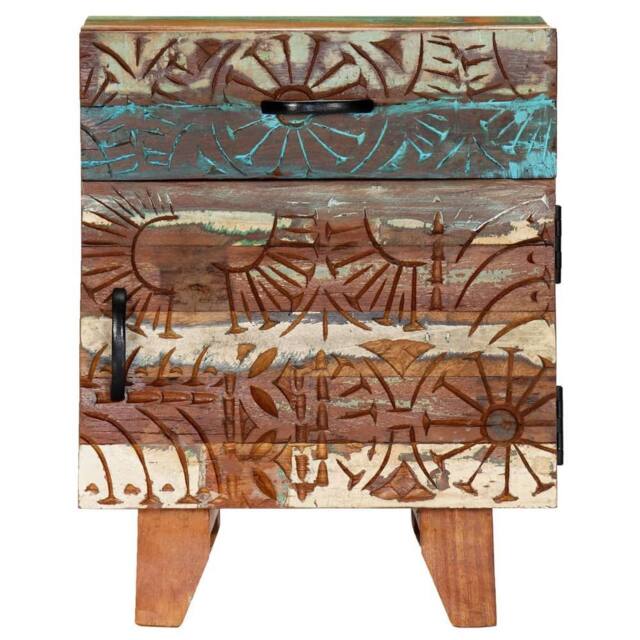 Berkfield Home Hand Carved Bedside Cabinet 40x30x50 cm Solid Reclaimed Wood - Size: 40 x 30 x 50 cm - image 1