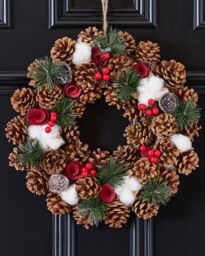 Dibor Pinecone & Roses Xmas Decor Front Door Wreath Christmas Wreath 36cm in Red - thumbnail 1