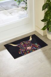 Artsy Mats Highland Cow Indoor Washable Doormat in Black - Size: 40 cm x 60 cm - thumbnail 1