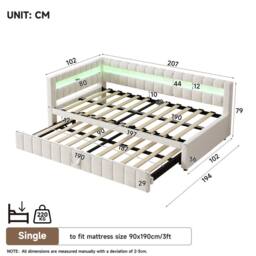 BTM 4FT6 Double Upholstered Bed Side Rails Twin Headboards Beige - thumbnail 9