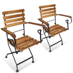 Berkfield Home Classic Folding Garden Chairs 2 pcs Steel & Solid Acacia Wood in Brown - thumbnail 2