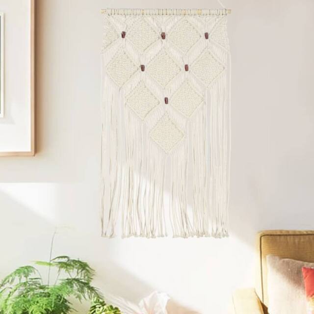 Berkfield Home Macrame Wall Hanger 40x80 cm Cotton in Cream - image 1