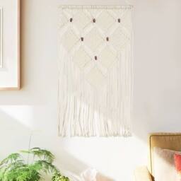 Berkfield Home Macrame Wall Hanger 40x80 cm Cotton in Cream - thumbnail 1