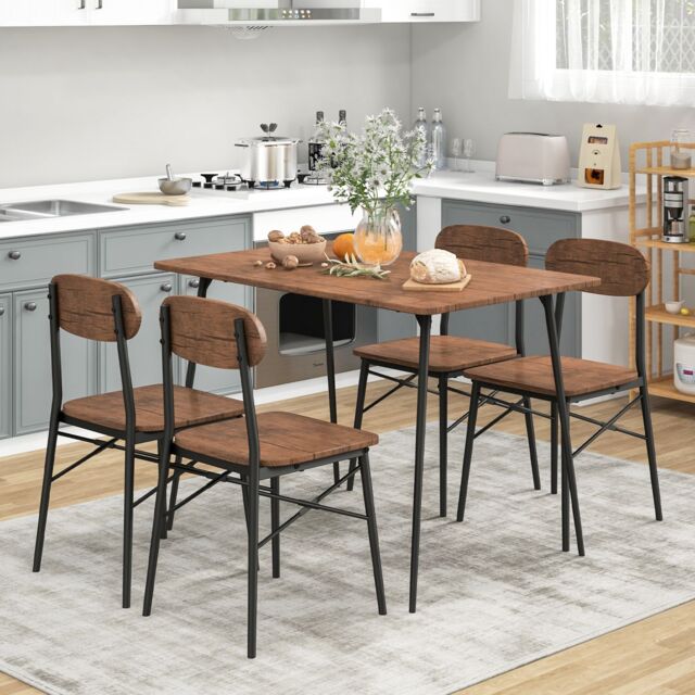 Costway 5 Piece Dining Table Set Rectangular Table & 4 Chairs Kitchen Wooden Furniture in Brown - image 1