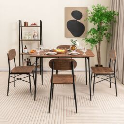 Costway 5 Piece Dining Table Set Rectangular Table & 4 Chairs Kitchen Wooden Furniture in Brown - thumbnail 2